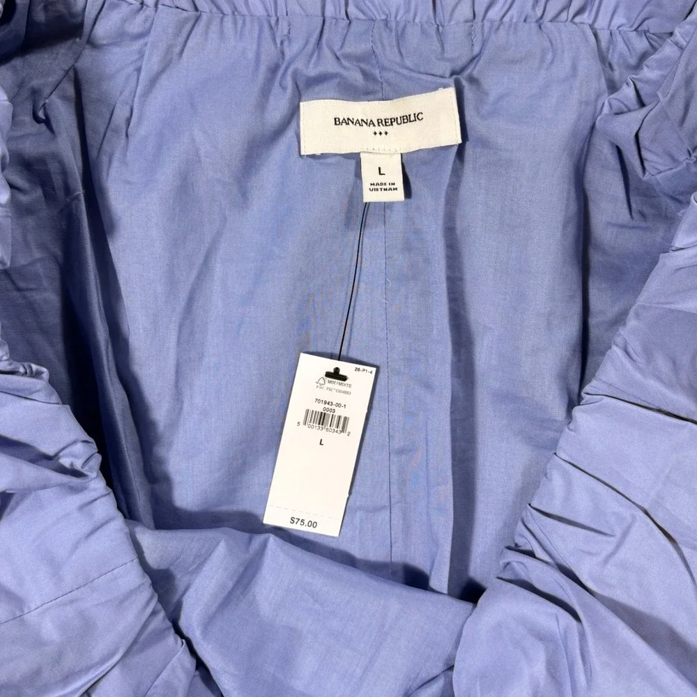 Banana Republic Blue Off The Shoulder Puff Sleeve Crop Top 701943-00-1 L